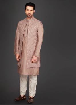 Sequins Work Nehru Jacket Set In Onion Pink Color