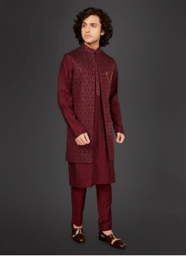 Sequins Work Nehru Jacket Suit