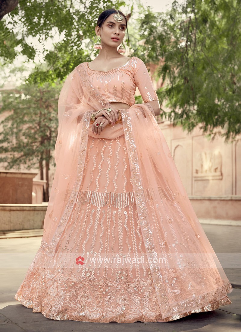 Organza Embroidery Bridal Lehenga Choli In Peach Colour - LD4900622