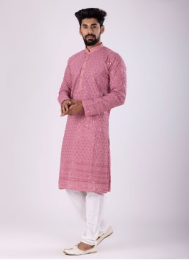 Sequins Work Onion Pink Color Kurta Pajama