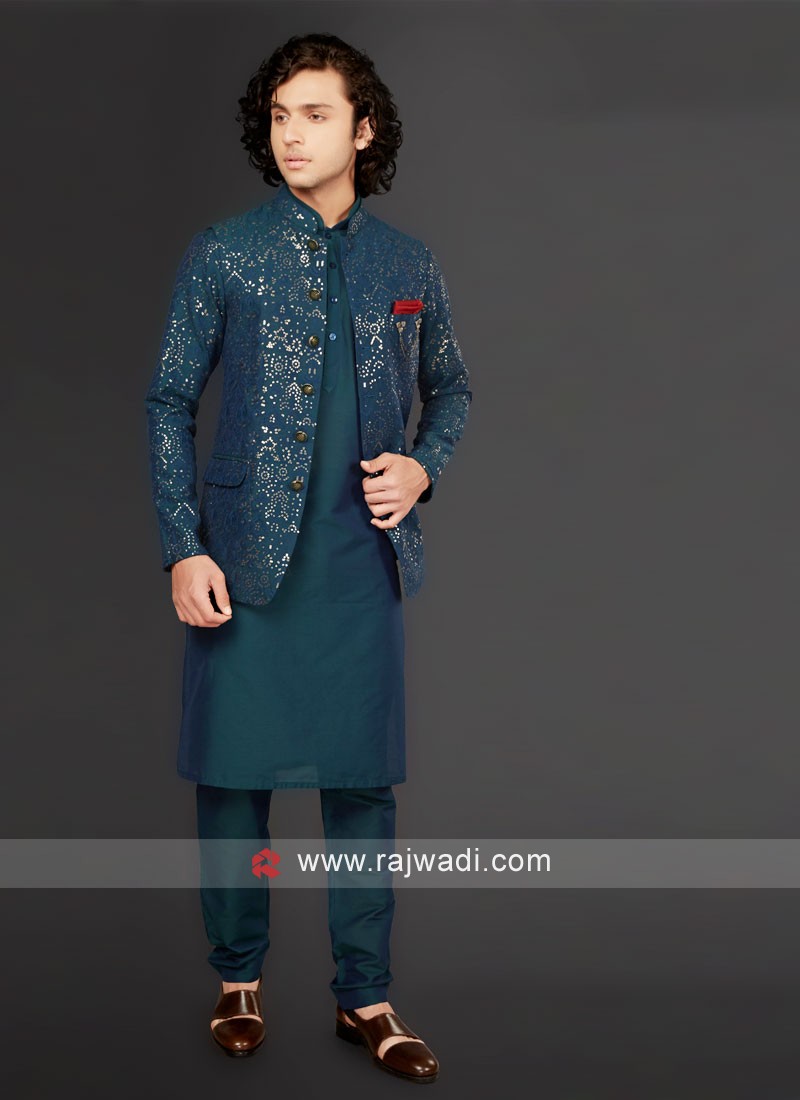 Buy Blue Nehru Jacket In Silk Viscose by Designer ARJAN DUGAL Online at  Ogaan.com