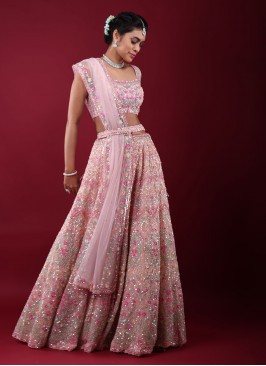 Sequins Work Pink Net Lehenga Choli