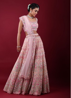 Sequins Work Pink Net Lehenga Choli