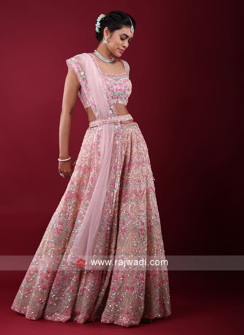 FABPIXEL Pink & Silver-Toned Embroidered Sequinned Kalamkari Semi-Stitched  Lehenga & Unstitched Blouse With - Absolutely Desi