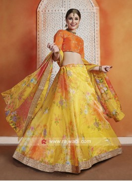 Sequins Work Unstitched Printed Lehenga Set