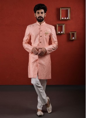 Sequins Work Wedding Wear Indowestern For Men