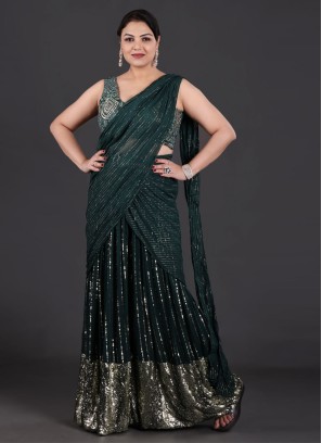 Green Sequin Ready to Wear Saree