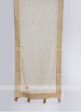 Sequins Work White Dupatta For Sherwani