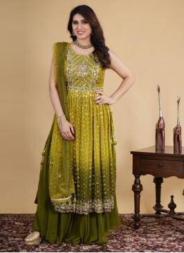 Shaded Color Embroidered Palazzo Suit Set