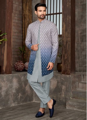 Shaded Color Men Indowestern In Art Silk Fabric
