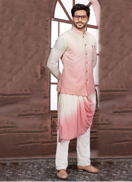 Shaded Color Thread Embroidered Nehru Jacket Set