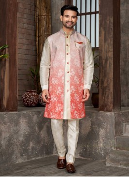 Shaded Floral Weaving Work Indowestern For Men