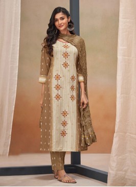 Shagufta Beige And Brown Pant Style Salwar Suit
