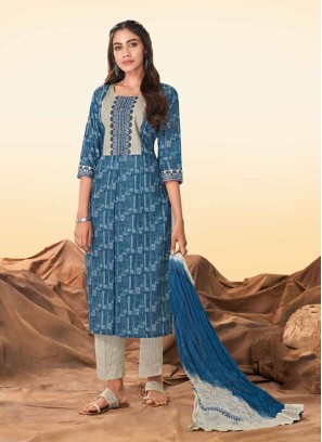 Shagufta Blue Color Cotton Salwar Kameez