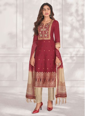 Shagufta Chanderi Silk Maroon Salwar Kameez