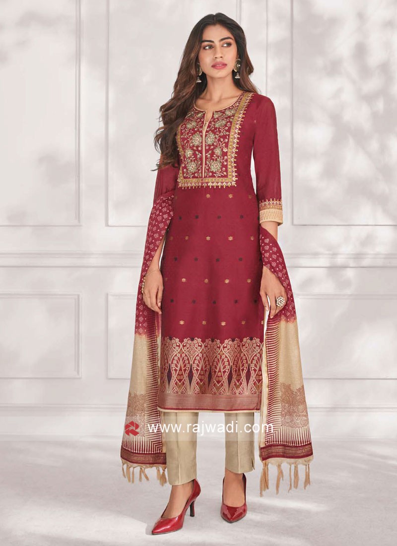 UN-STITCHED CHANDERI COTTON SALWAR SUIT MATERIAL WITH HEAVY DUPATTA - Salwar  Suit & Dress Material