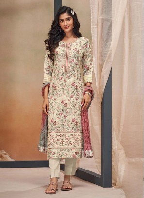 Shagufta Cream Floral Printed Salwar Kameez