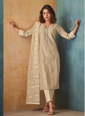 Shagufta Cream Pant Style Salwar Kameez