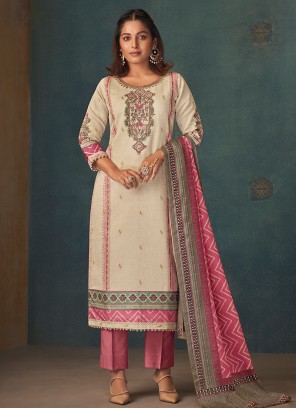 Shagufta Cream Pant Style Salwar Kameez