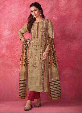 Shagufta Dark Beige Chanderi Silk Salwar Kameez