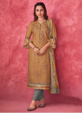 Shagufta Dark Fawn Chanderi Silk Salwar Kameez