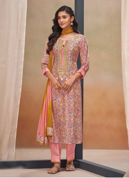 Shagufta Floral Printed Light Pink Pant Style Salwar Kameez