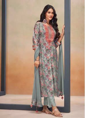 Shagufta Floral Printed Silk Pant Style Salwar Kameez