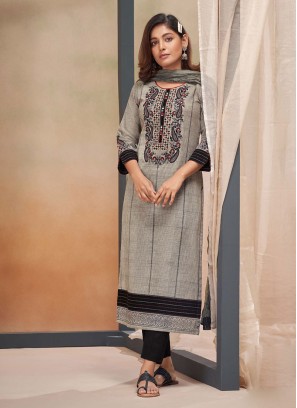 Shagufta Grey And Black Pant Style Salwar Kameez