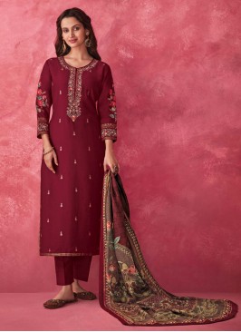 Shagufta Maroon Chanderi Silk Salwar Kameeez