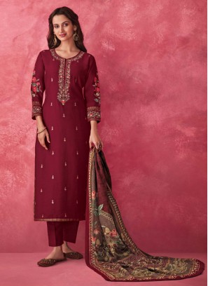 Shagufta Maroon Chanderi Silk Salwar Kameeez