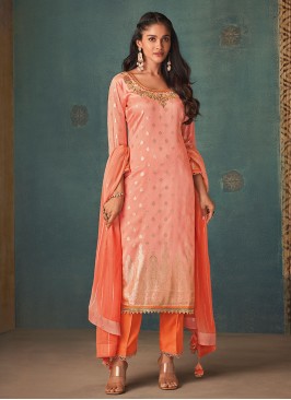 Shagufta Peach Silk Pant Style Salwar Kameez