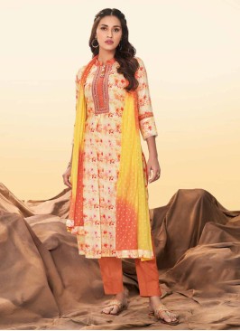 Shagufta Printed Salwar Kameez In Yellow Color