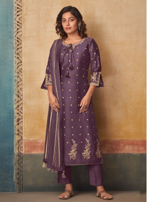 Shagufta Purple Readymade Silk Salwar Kameez