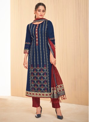 Shagufta Navy Blue and Maroon Pant Style Salwar Kameez