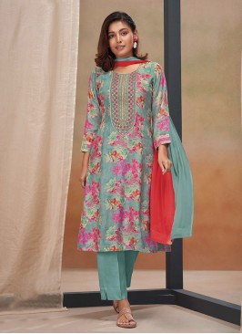 Shagufta Sea Green Cotton Crepe Salwar Kameez