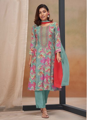 Shagufta Sea Green Cotton Crepe Salwar Kameez