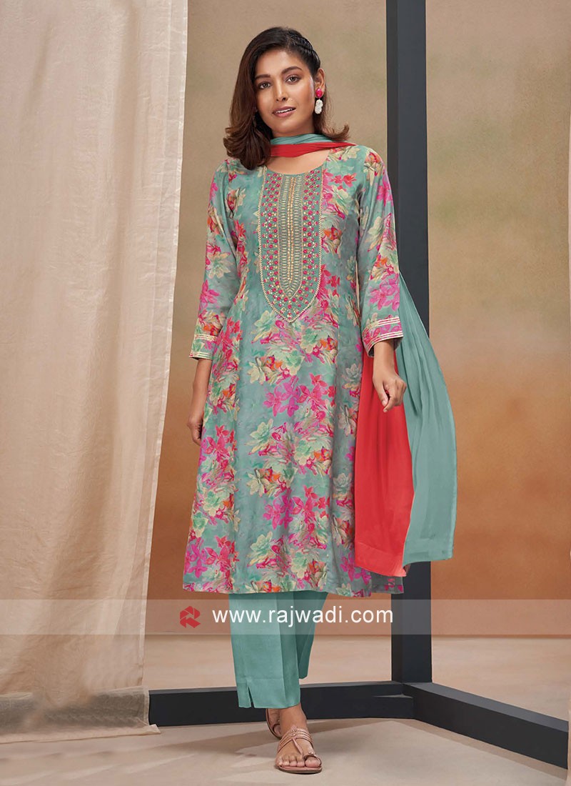 Amazing Blue Color French Crepe Salwar Suit