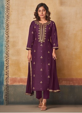 Shagufta Silk Salwar Kameez In Purple Color