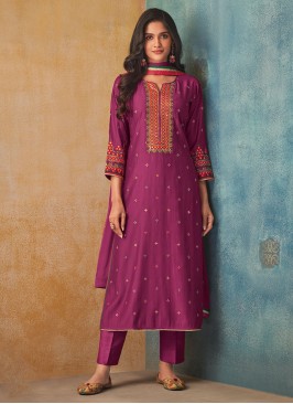 Shagufta Wine Silk Salwar Kameez