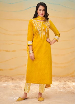 Shagufta Yellow and Cream Pant Style Salwar Kameez