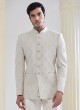 Cream Thread Embroidered Asymmetric Jodhpuri Suit