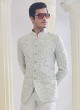 Aqua Color Silk Thread Embroidered Jodhpuri Suit