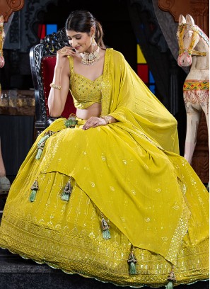 Shimmering Lime Green Sequins Embellished Chiffon Lehenga Choli