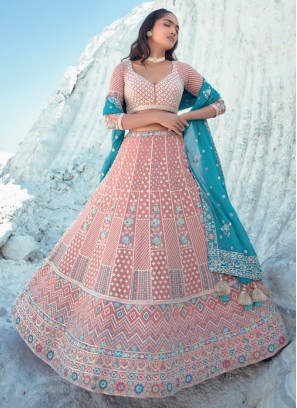 Shimmering Peach Sequins Embellished Chiffon Lehenga Choli