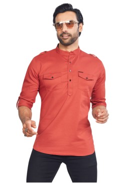 Short Kurta In Brick Color For Men