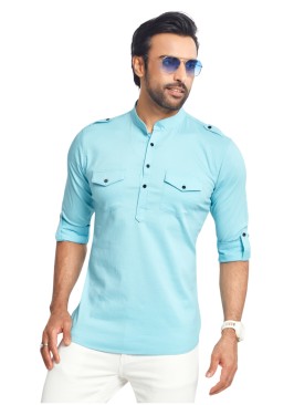 Short Kurta In Sky Blue For Men