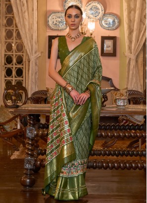 Olive Green Patola Printed Classic Silk Saree