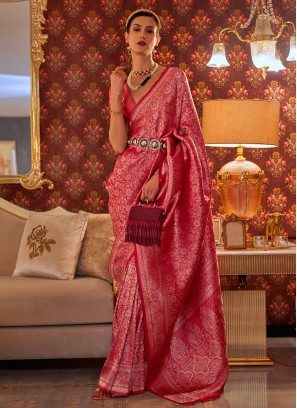 Designer Pink Weaving Contemporary Saree