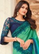 Silk Blue and Sea Green Embroidered Shaded Saree