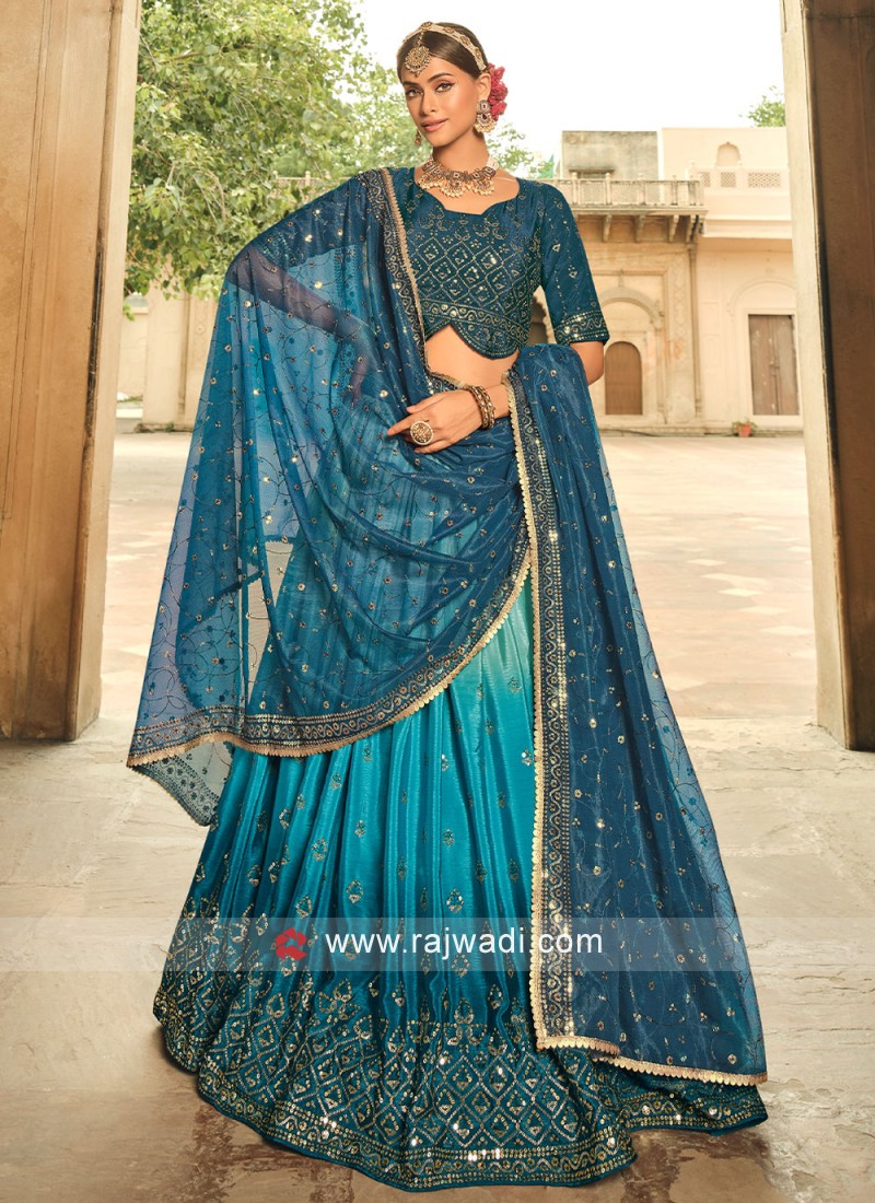 Blue Floral Designer Lehenga in Georgette| Shop Online At Jhakhas.Com